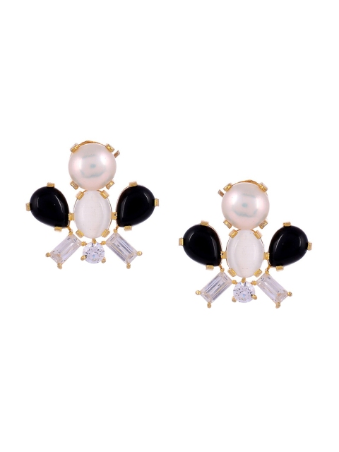 

Tistabene Gold-Plated White & Black Stone-Studded Contemporary Studs Earrings