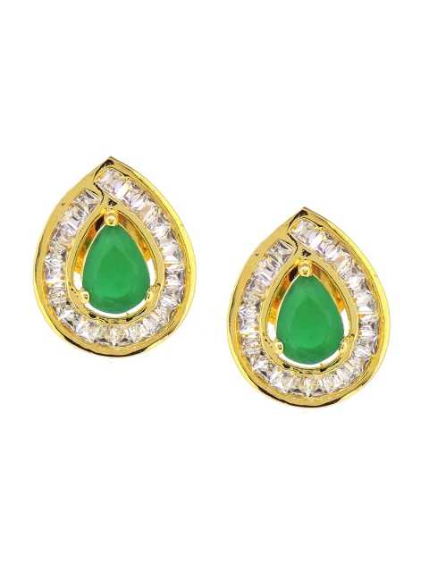 

Tistabene Gold-Plated Green & White Stone-Studded Contemporary Studs Earrings