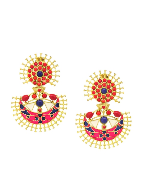 

Tistabene Gold-Plated Multicoloured Stone-Studded Contemporary Drop Earrings, Multi