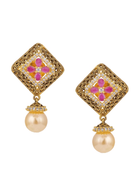 

Tistabene Gold-Plated & White Diamond Shaped Drop Earrings