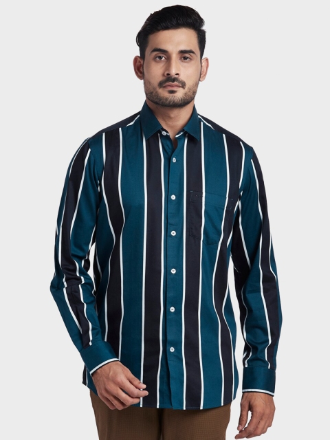 

ColorPlus Men Green Tailored Fit Striped Cotton Casual Shirt