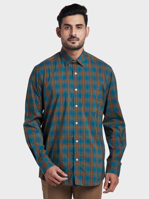 

ColorPlus Men Blue Tailored Fit Checked Casual Shirt