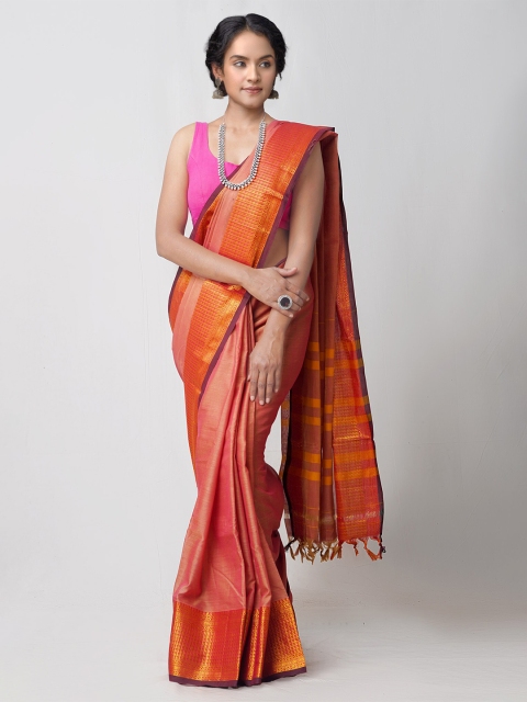 

Unnati Silks Red & Maroon Zari Pure Cotton Narayan Peth Saree