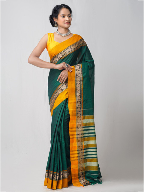 

Unnati Silks Green Woven Design Cotton Handloom Sustainable Pavani Narayanpet Saree