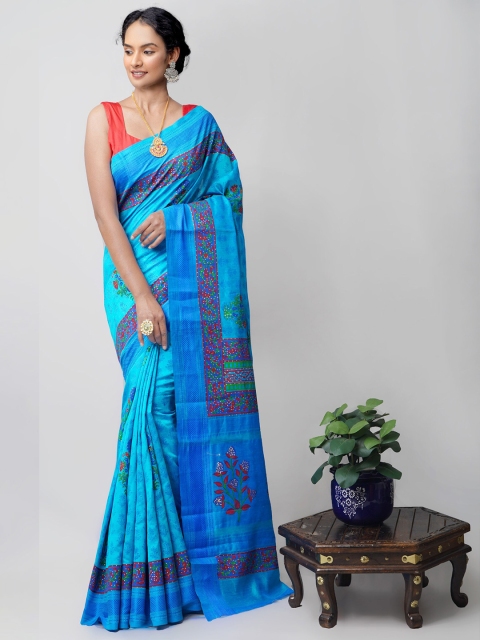 

Unnati Silks Blue & Maroon Ethnic Motifs Silk Blend Mysore Silk Saree