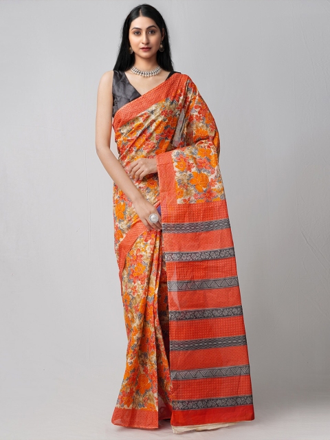 

Unnati Silks Red & Orange Floral Pure Cotton Kovai Saree