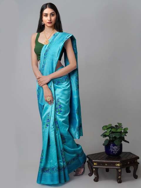 

Unnati Silks Turquoise Blue & Green Ethnic Motifs Silk Blend Mysore Silk Saree