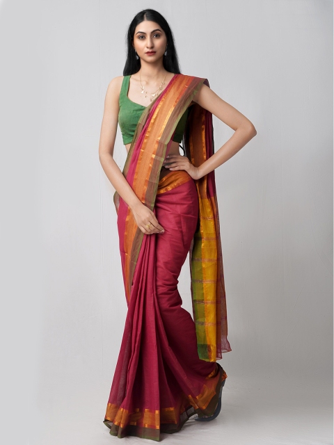 

Unnati Silks Maroon & Green Woven Design Zari Pure Cotton Mangalagiri Saree