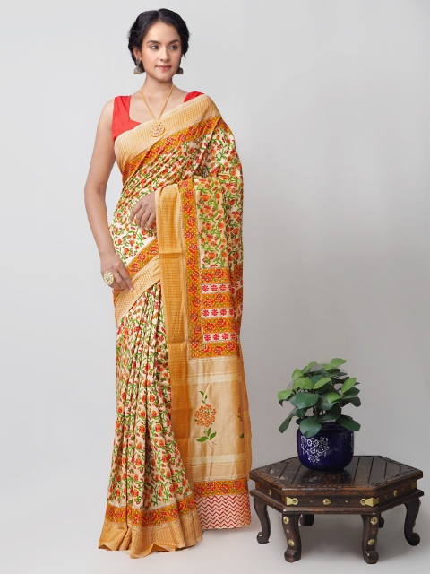 

Unnati Silks Brown & Pink Ethnic Printed Mysore Silk Saree