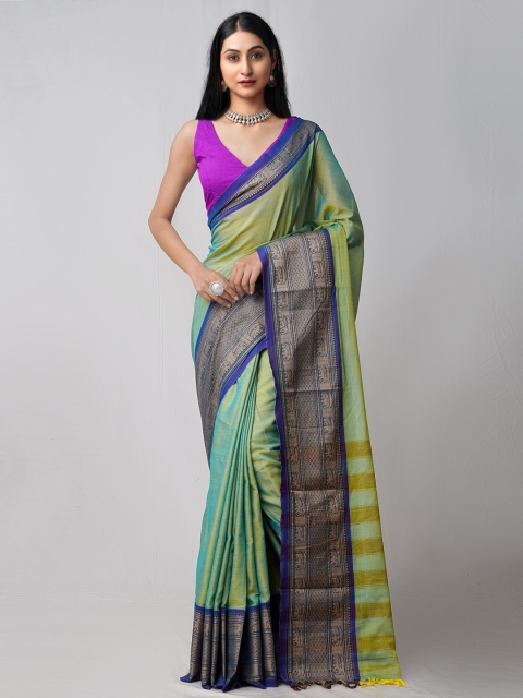 

Unnati Silks Green & Blue Woven Design Pure Cotton Narayan Peth Saree