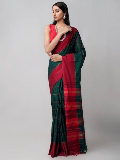 

Unnati Silks Green & Red Woven Design Pure Cotton Narayan Peth Saree