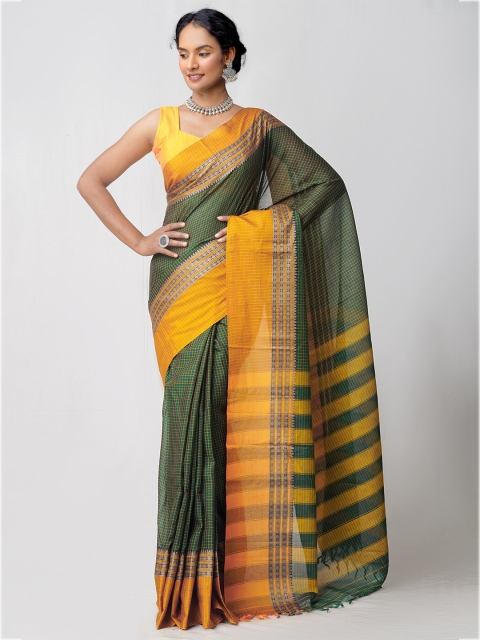 

Unnati Silks Green & Yellow Woven Design Pure Cotton Chettinad Saree