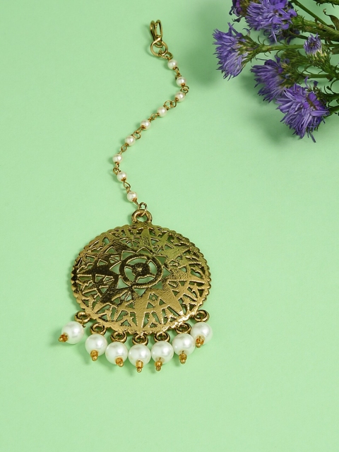 

Fida Ethnic Traditional Temple Gold Plated Pearl Maangtikka