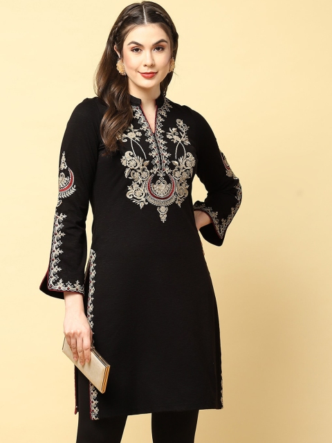 

Lakshita Women Black & Grey Floral Yoke Design Woolen Kurta