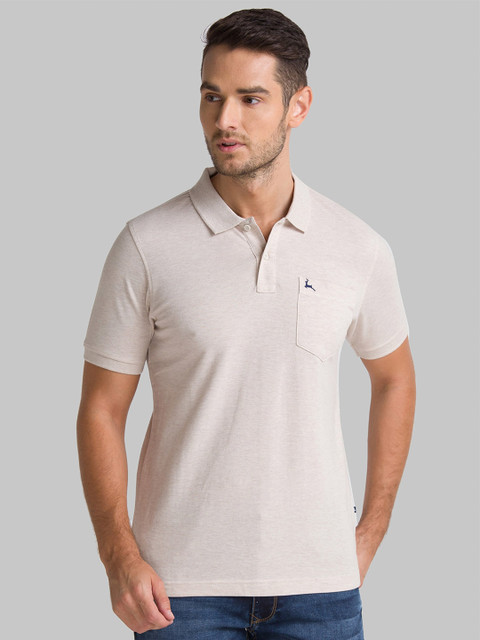 

Parx Men Beige Solid Polo Collar Pockets Pure Cotton T-shirt