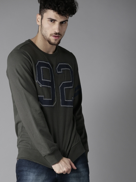 

Moda Rapido Charcoal Grey Solid Sweatshirt with Applique Detail