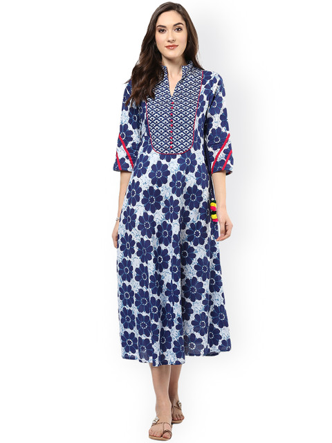 

Jaipur Kurti Women Blue Printed Midi Dress