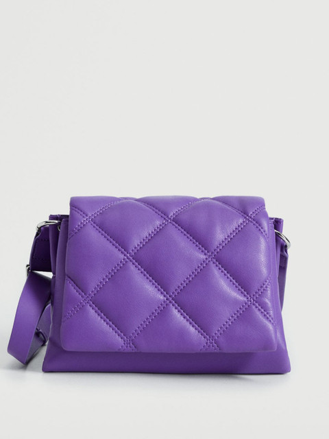 

MANGO Purple Solid Structured Quilted Sling Bag