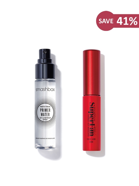 

Smashbox Mighty Mini Set of Photo Finish Primer Water & SuperFan False Lash Look Mascara, Transparent