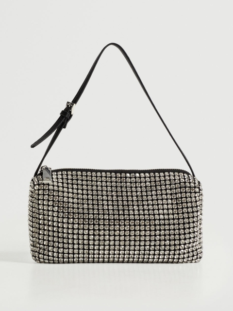 

MANGO Black Embellished Structured Handheld Bag