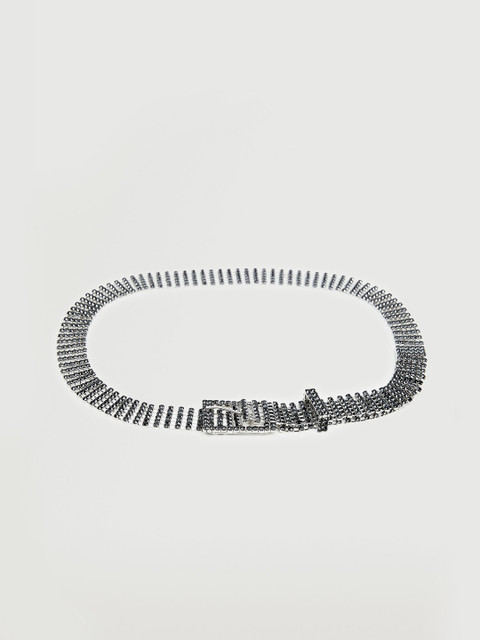 

MANGO Women Silver-Toned & Black Stone Studded Belt