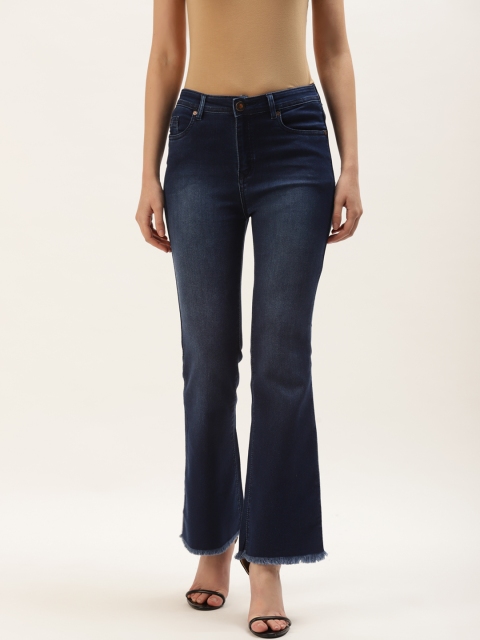 

urSense Women Navy Blue Flared High-Rise Light Fade Stretchable Jeans