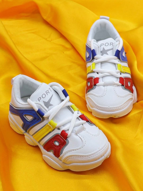 

FEETWELL SHOES Kids White Colourblocked Sneakers