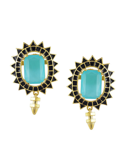 

Tistabene Gold-Plated Blue Stone-Studded Contemporary Enamelled Studs Earrings