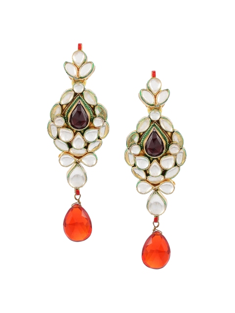 

Tistabene Gold-Plated Red & White Kundan-Studded Contemporary Drop Earrings