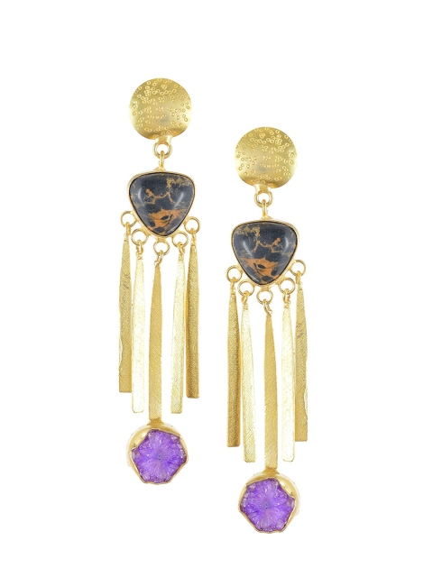 

Tistabene Gold-Toned & Purple Contemporary Drop Earrings
