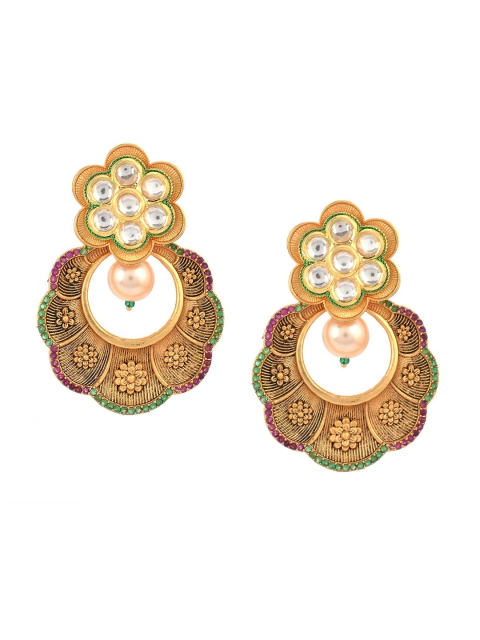

Tistabene Gold-Toned & Green Contemporary Drop Earrings