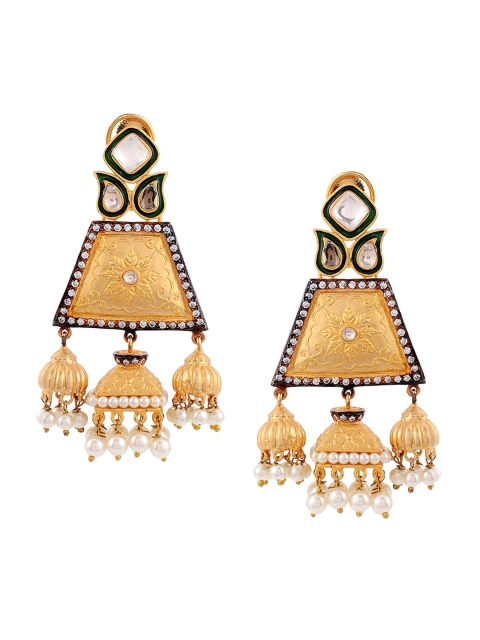 

Tistabene White & Gold-Toned Classic Drop Earrings