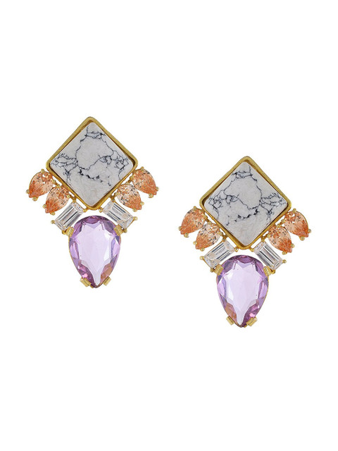 

Tistabene Gold-Plated & Purple Contemporary Drop Earrings