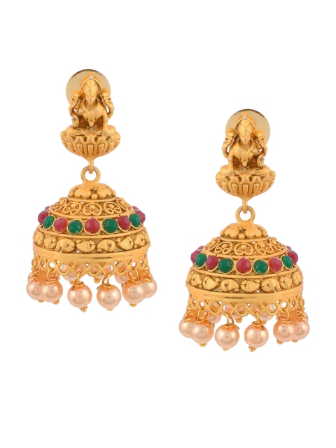 

Tistabene Gold-Plated & Green Contemporary Jhumkas Earrings