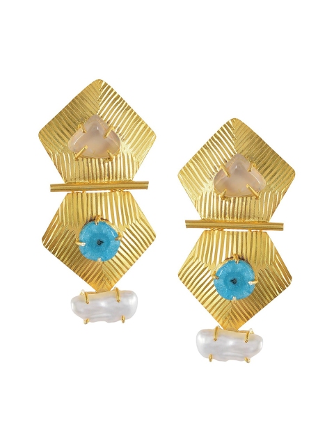 

Tistabene Gold-Plated & Blue Geometric Drop Earrings