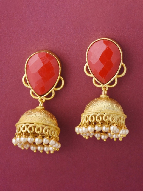 

Tistabene Gold-Plated & Red Contemporary Jhumkas Earrings