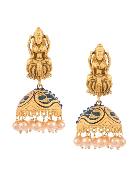 

Tistabene Gold-Toned & Blue Dome Shaped Jhumkas Earrings