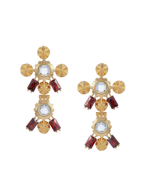 

Tistabene Red & Gold-Toned Contemporary Drop Earrings