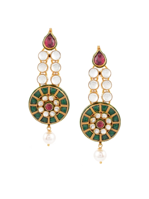 

Tistabene Purple & Green Geometric Gold-Plated Plated Drop Earrings