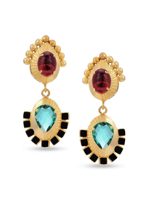 

Tistabene Green & Gold-Toned Contemporary Drop Earrings