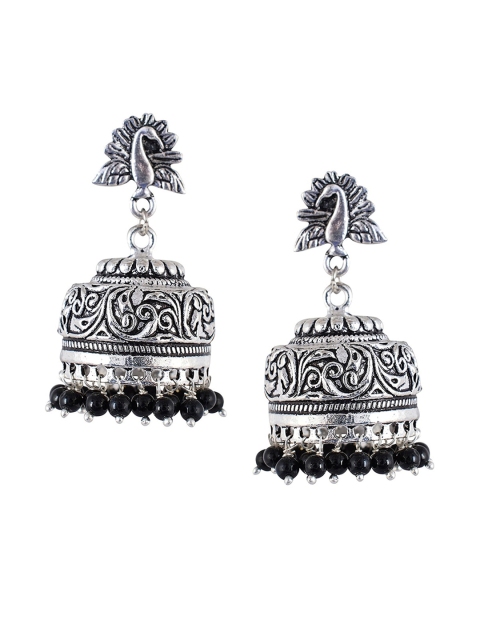 

Tistabene Silver-Plated & Black Contemporary Jhumkas Earrings
