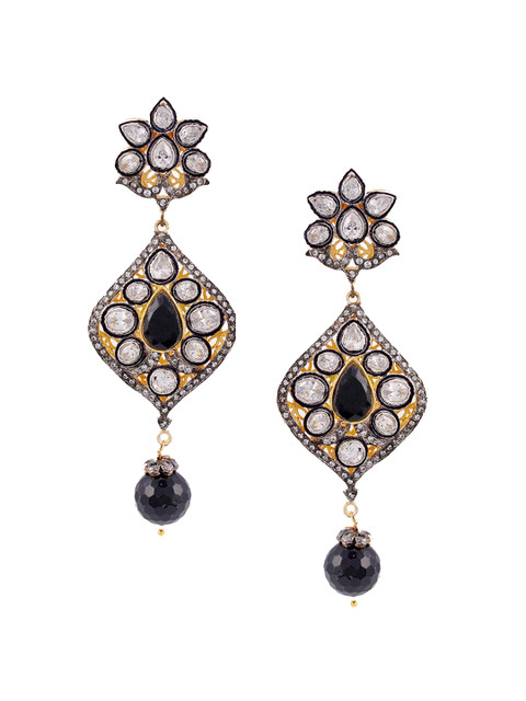 

Tistabene Black Floral Rhodium-Plated Drop Earrings