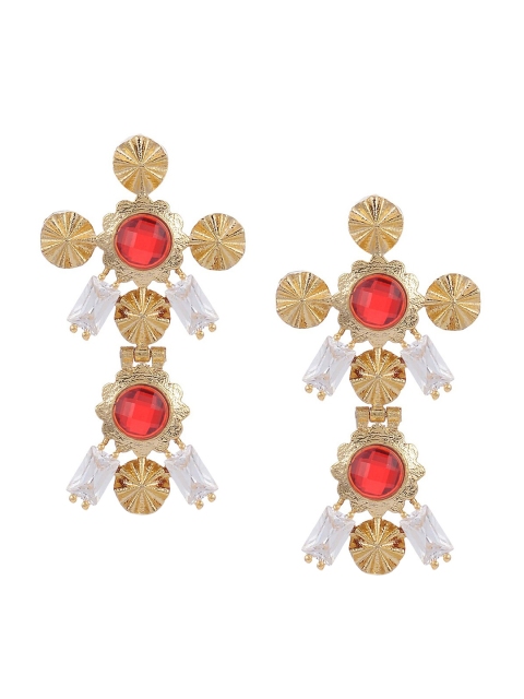 

Tistabene Red & Gold-Plated Contemporary Drop Earrings