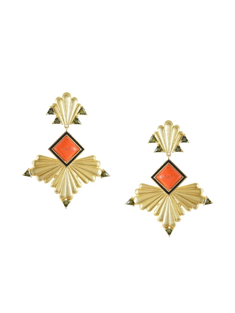 

Tistabene Green & Gold-Plated Contemporary Drop Earrings