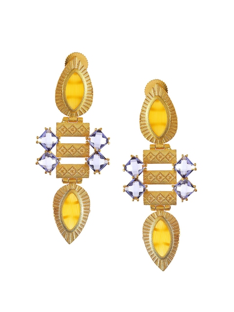 

Tistabene Yellow & Gold-Plated Contemporary Drop Earrings
