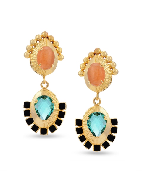 

Tistabene Gold-Plated & Green Contemporary Drop Earrings