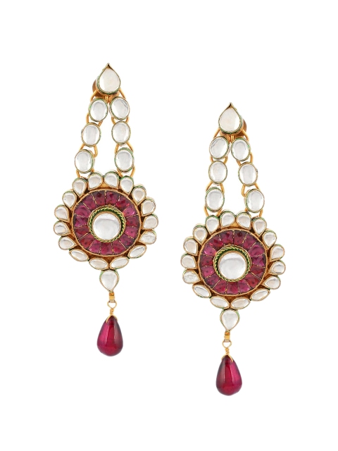 

Tistabene Pink & White Floral Gold-Plated Drop Earrings