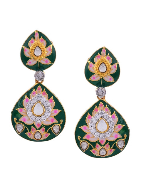 

Tistabene Gold-Plated & Green Contemporary Drop Earrings