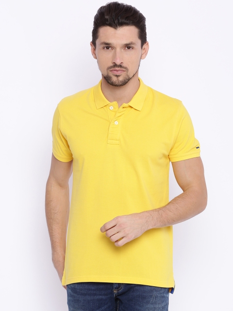 

Basics Men Yellow Solid Slim Fit Polo Collar T-shirt