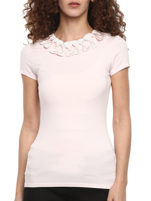 

Ted Baker Women Pink Cotton Regular Top with Bow Detail